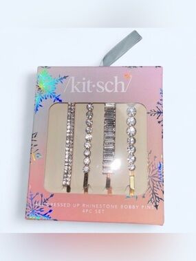 Kitsch Rhinestone Bobby Pins Set - Pink and Gold Accents